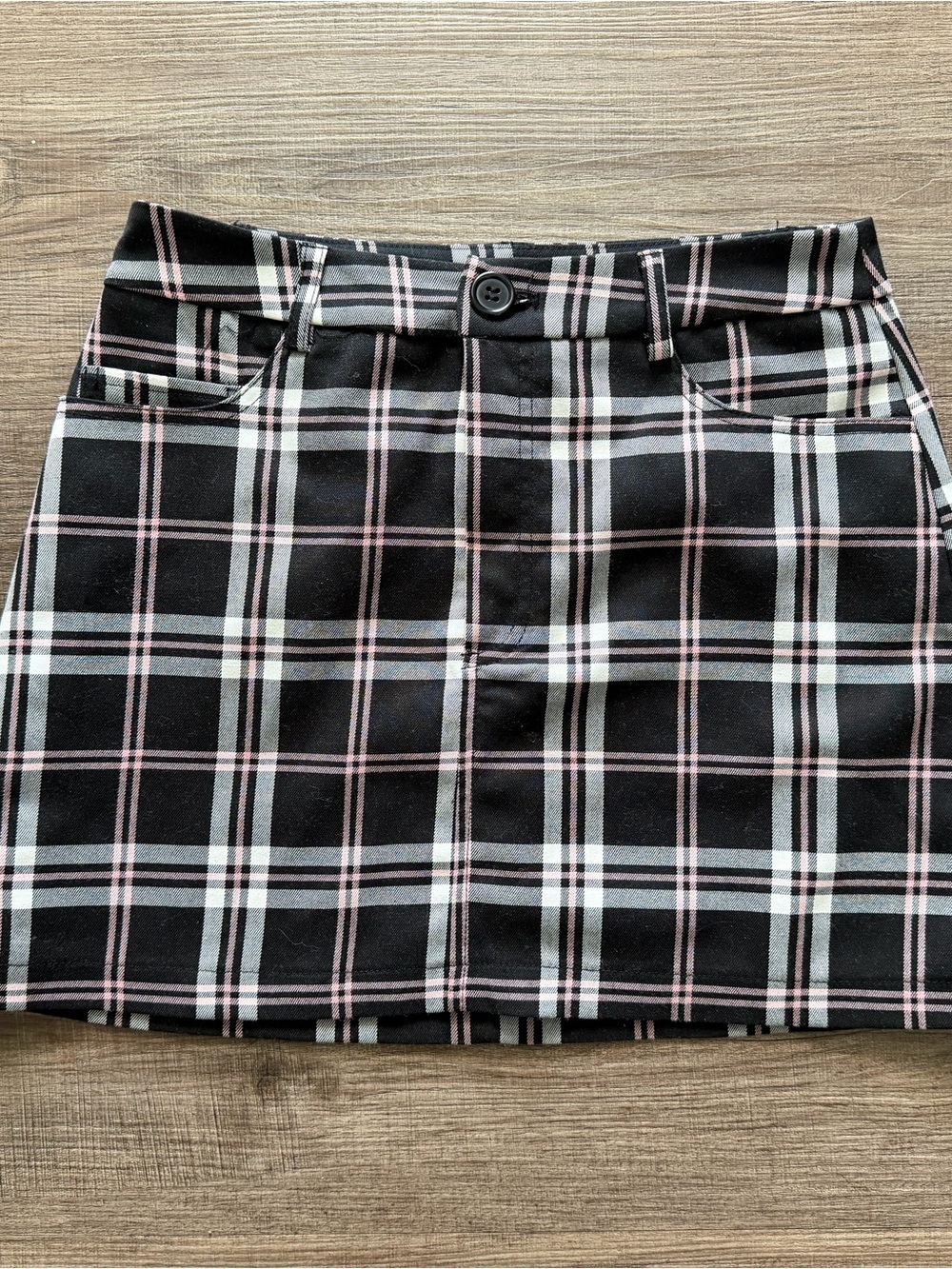 Forever 21 Black Plaid Mini Skirt with Pink and White Stripes